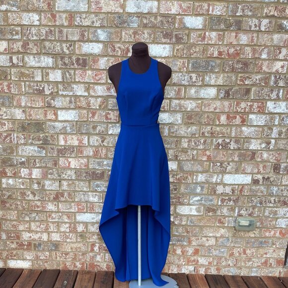 BCBGMaxAzria Women's Rosalyn Long Hi Low Cutout Back Dress, Deep Royal Blue, O - Picture 5 of 11